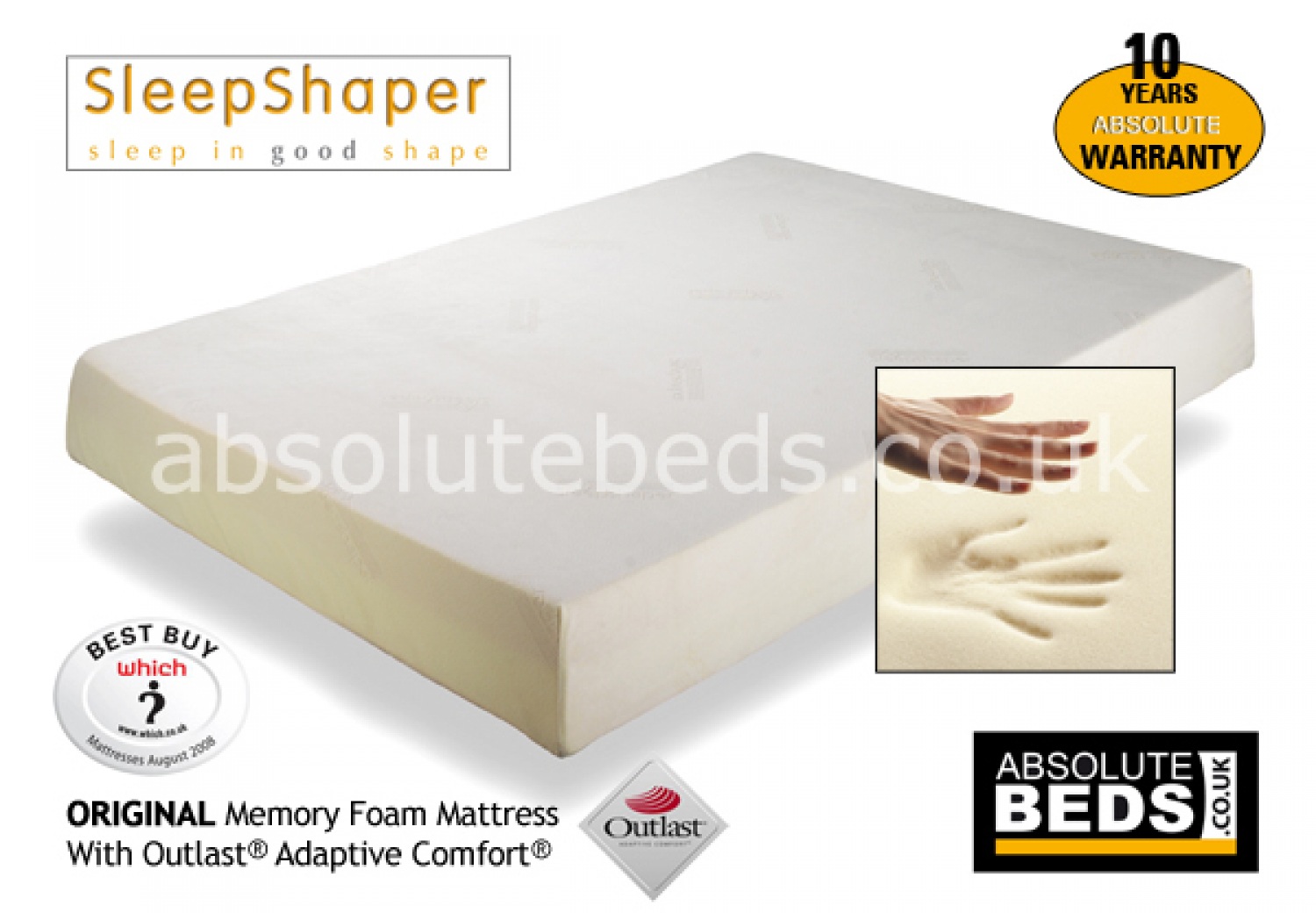 sleepshaper original memory foam mattress with outlast adaptive comfort, SleepShapers Original Memory Foam Mattress was awarded Best Buy status by Which?  image