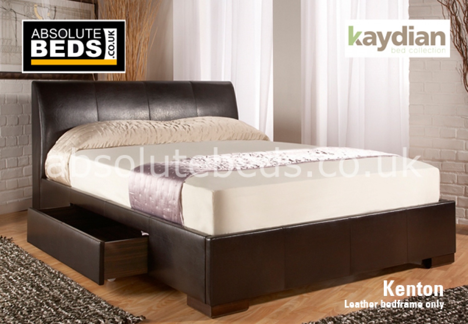Kaydian Kenton Bycast Faux Leather Bed frame with storage drawers image