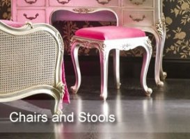 Dressing chairs and stools collection at Absolute Beds. Available in solid pine, oak, mahogany and painted finishes.