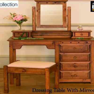 revival collection pine dressing table with mirror and stool